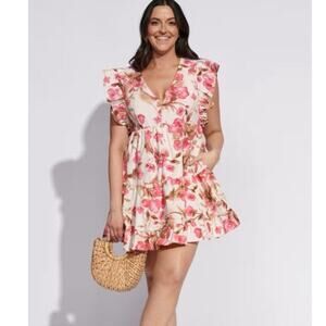 Abercrombie & Fitch Flutter Sleeve Tiered Mini Dress Floral V-Neck Ruffle Poplin